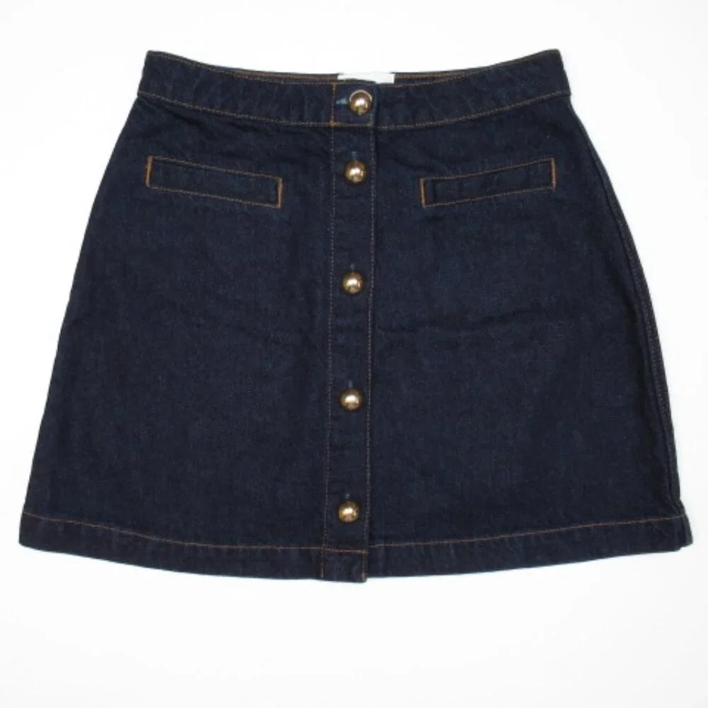 Reformation Amara High Rise Denim Mini Skirt Dark Blue 28